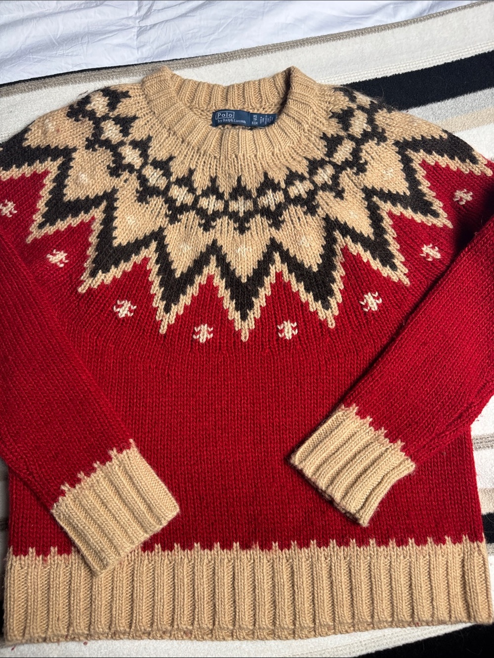 Polo by Ralph Lauren Red and Tan Fair Isle Crewneck Sweater